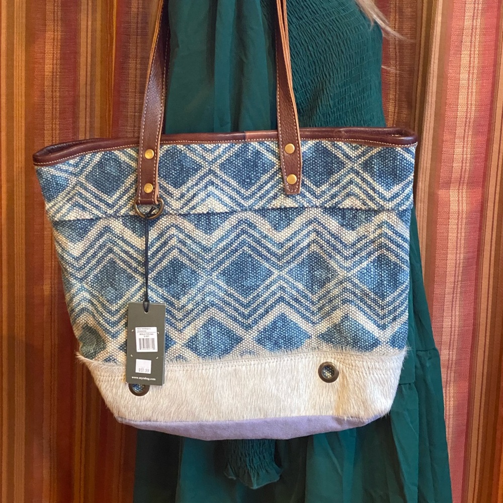 Blue and White Patterned Tote Bag